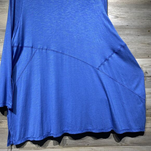 Catherines Tunic Top Size 1X 18/20W Scoop Neck Stretchy Blue Snap Cuff Lagenlook - Picture 3 of 11